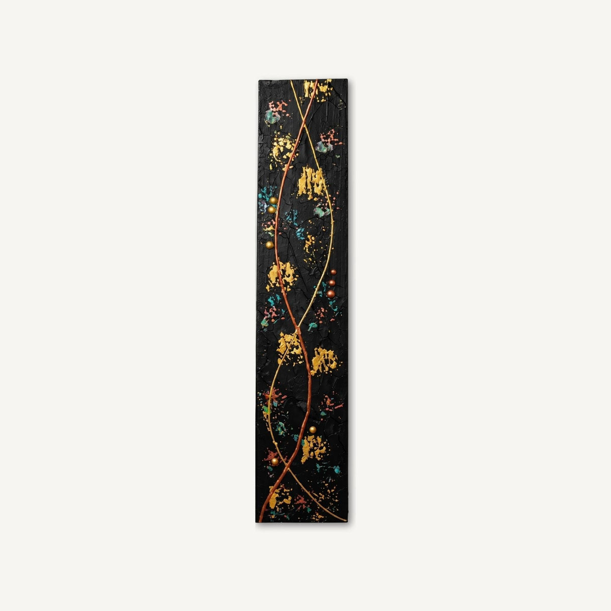 Copper Flow — 36″ Textured Wood Wall Art in Black, Copper & Gold
