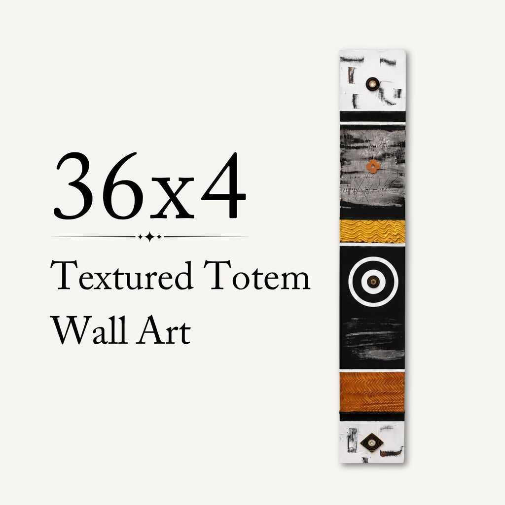 36″ Textured Wood Totem — Black, White, Gold & Copper