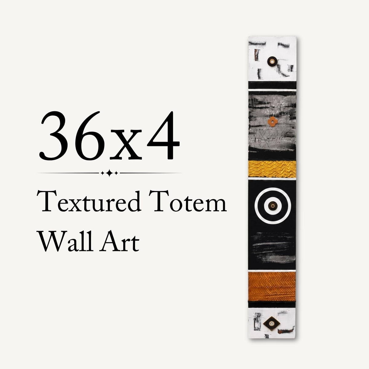 36″ Textured Wood Totem — Black, White, Gold & Copper