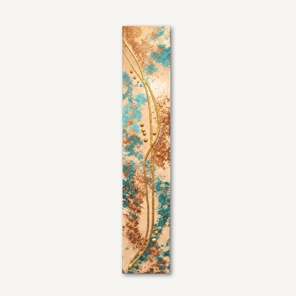 Copper Current — 24″ Textured Wood Wall Art in Teal, Copper & Gold