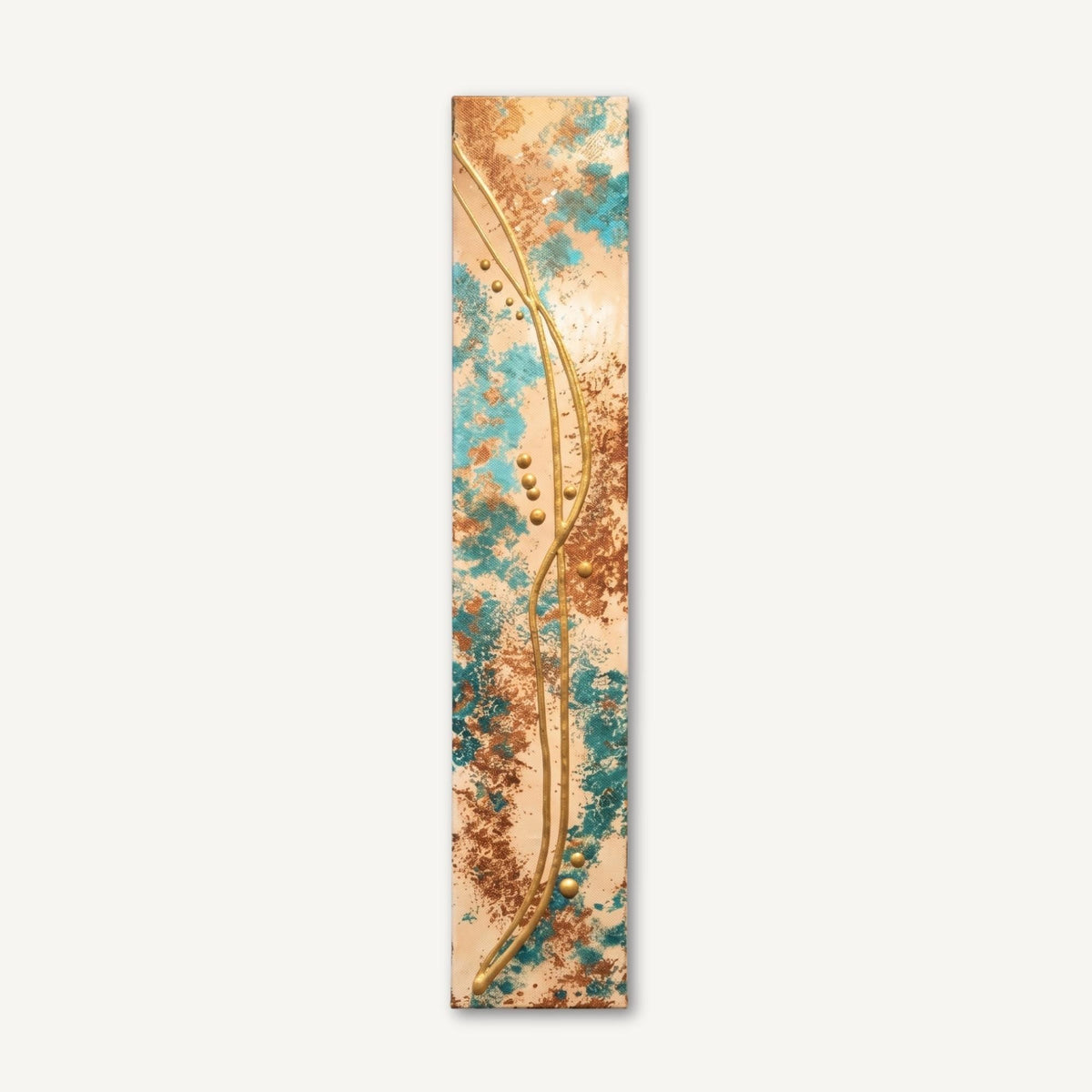 Copper Current — 24″ Textured Wood Wall Art in Teal, Copper & Gold