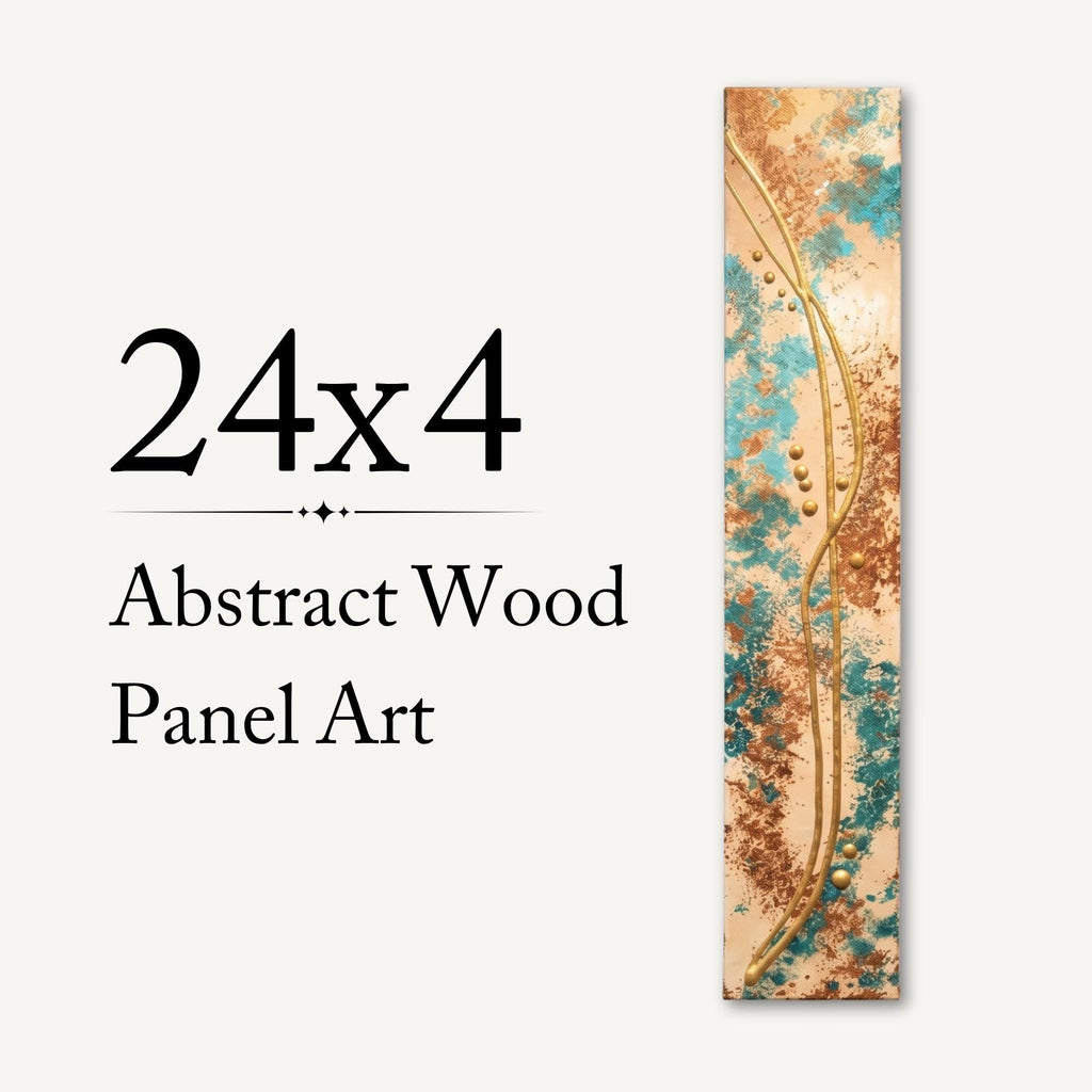 Copper Current — 24″ Textured Wood Wall Art in Teal, Copper & Gold
