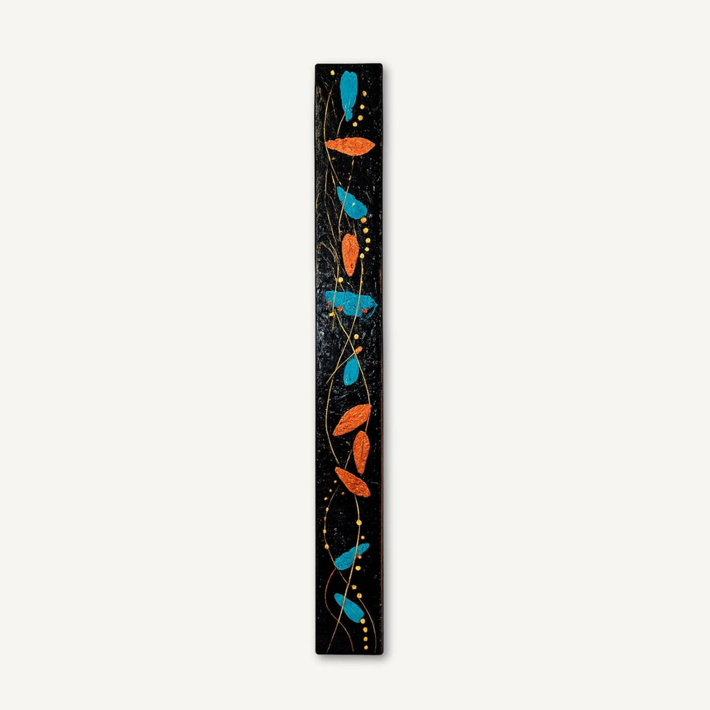 Spine Totem — 24″ Textured Wood Wall Art in Teal & Copper