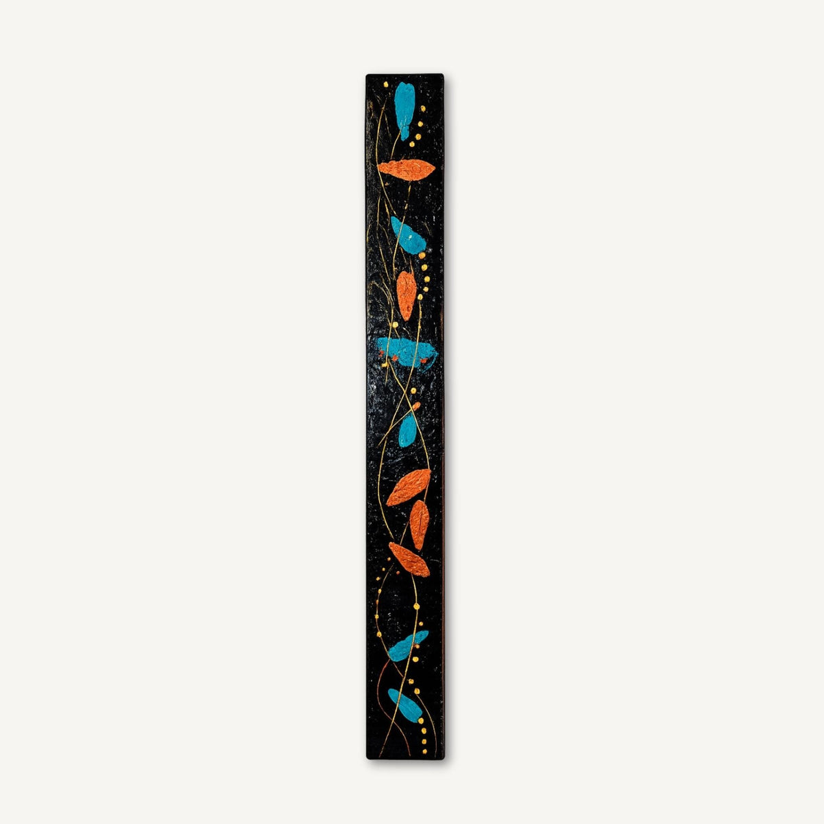 Spine Totem — 24″ Textured Wood Wall Art in Teal & Copper