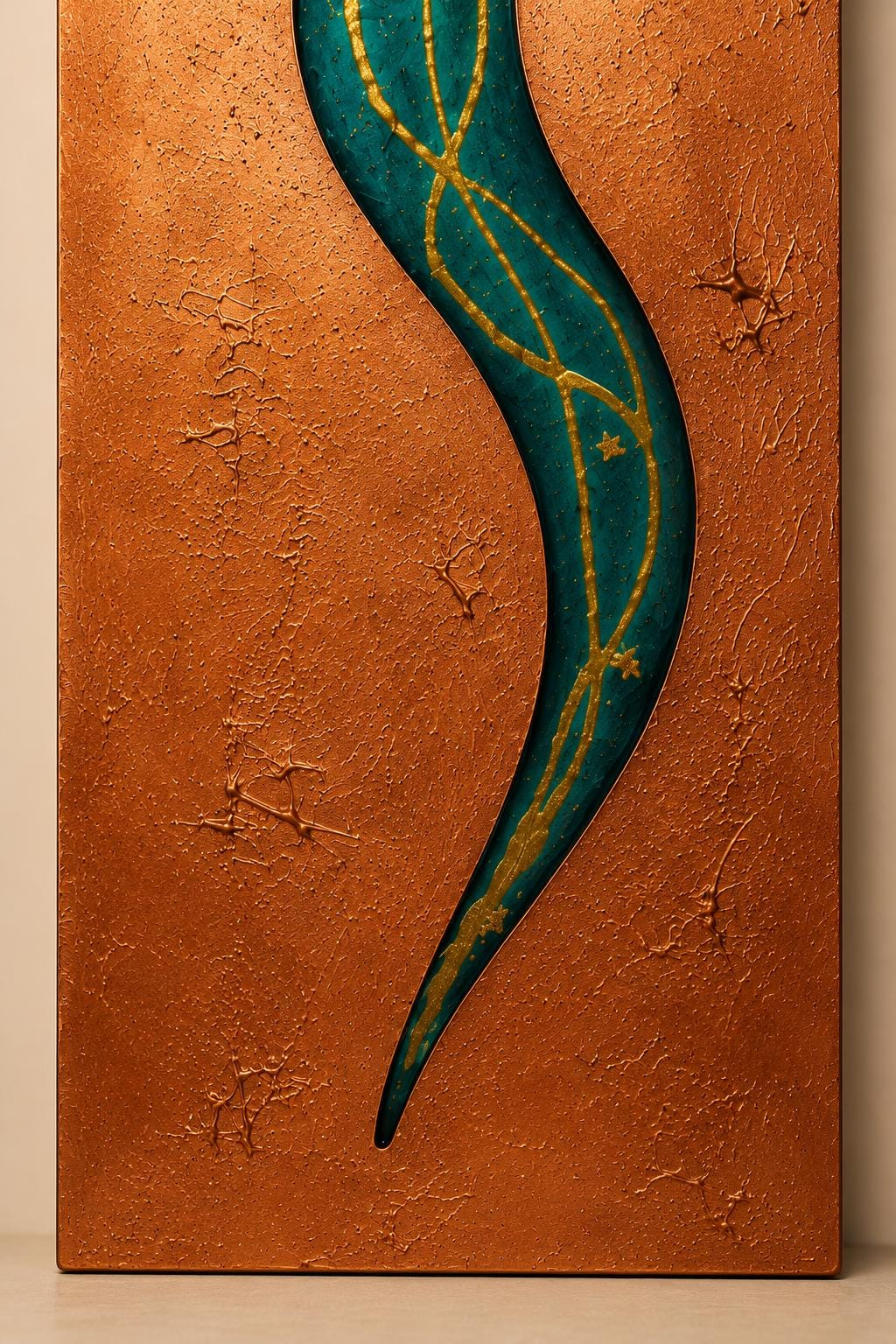 24″ Resin-Filled Wood Wall Art — Copper, Teal & Gold
