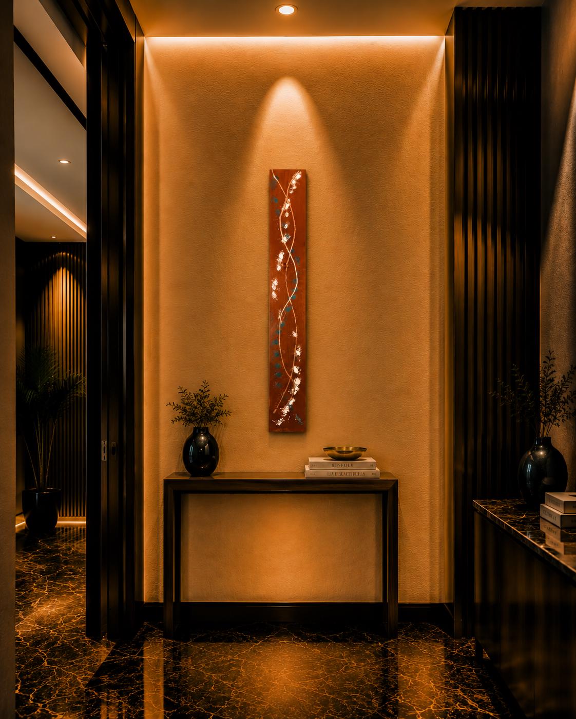 Spine — 36″ Textured Wood Wall Art in Burnt Copper & Gold