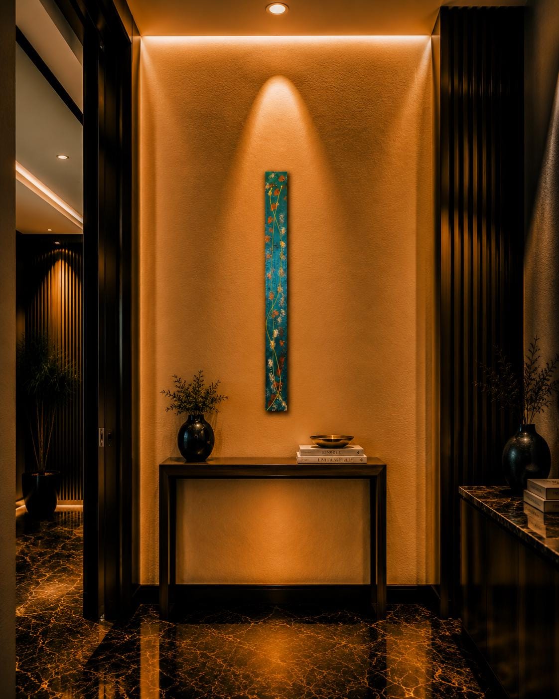 Spine — 36″ Textured Wood Wall Art in Teal & Gold