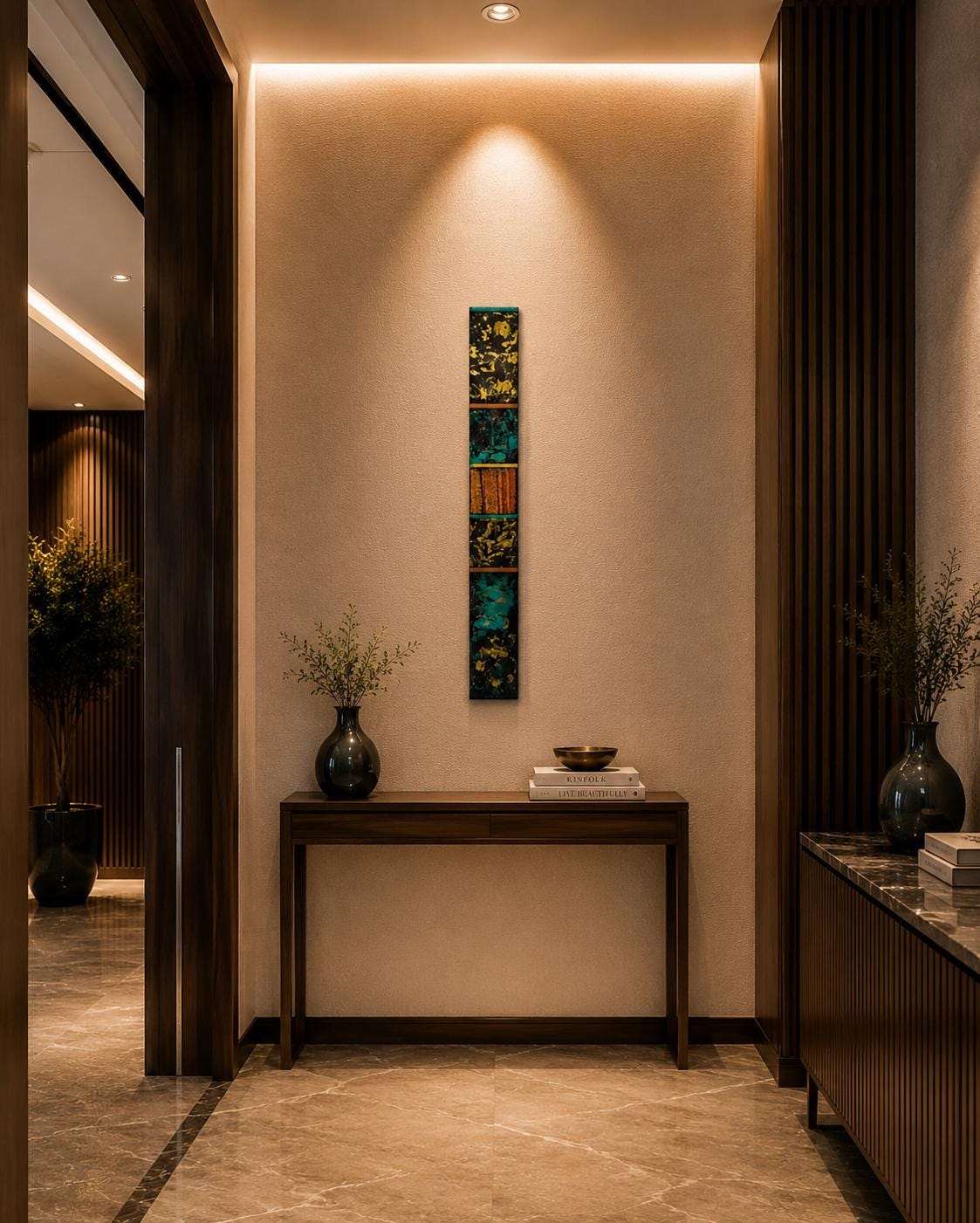 Copper Wave Totem — 24″ Textured Wood Wall Art