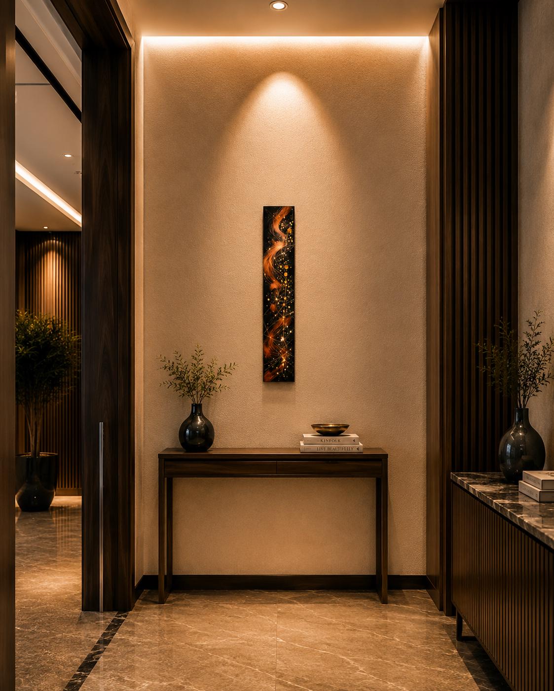 Copper Flow — 24″ Textured Wood Wall Art in Copper, Black & Gold