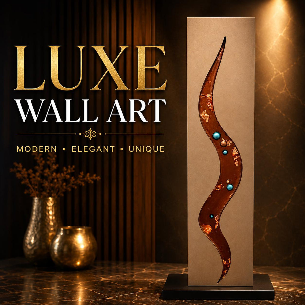 24″ Resin-Filled Wood Wall Art — Copper & Teal
