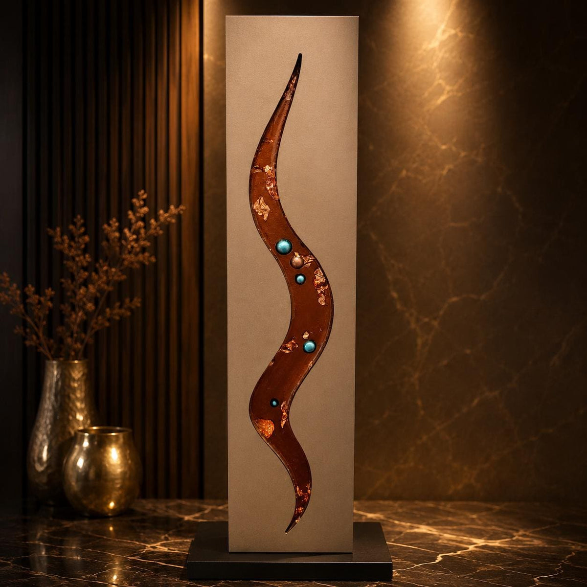 24″ Resin-Filled Wood Wall Art — Copper & Teal