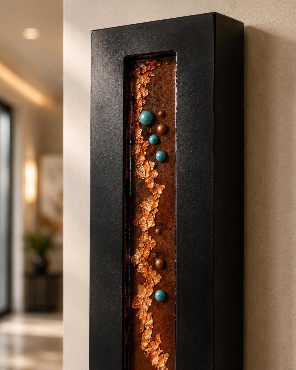 24″ Resin-Filled Wood Wall Art — Copper, Black & Turquoise