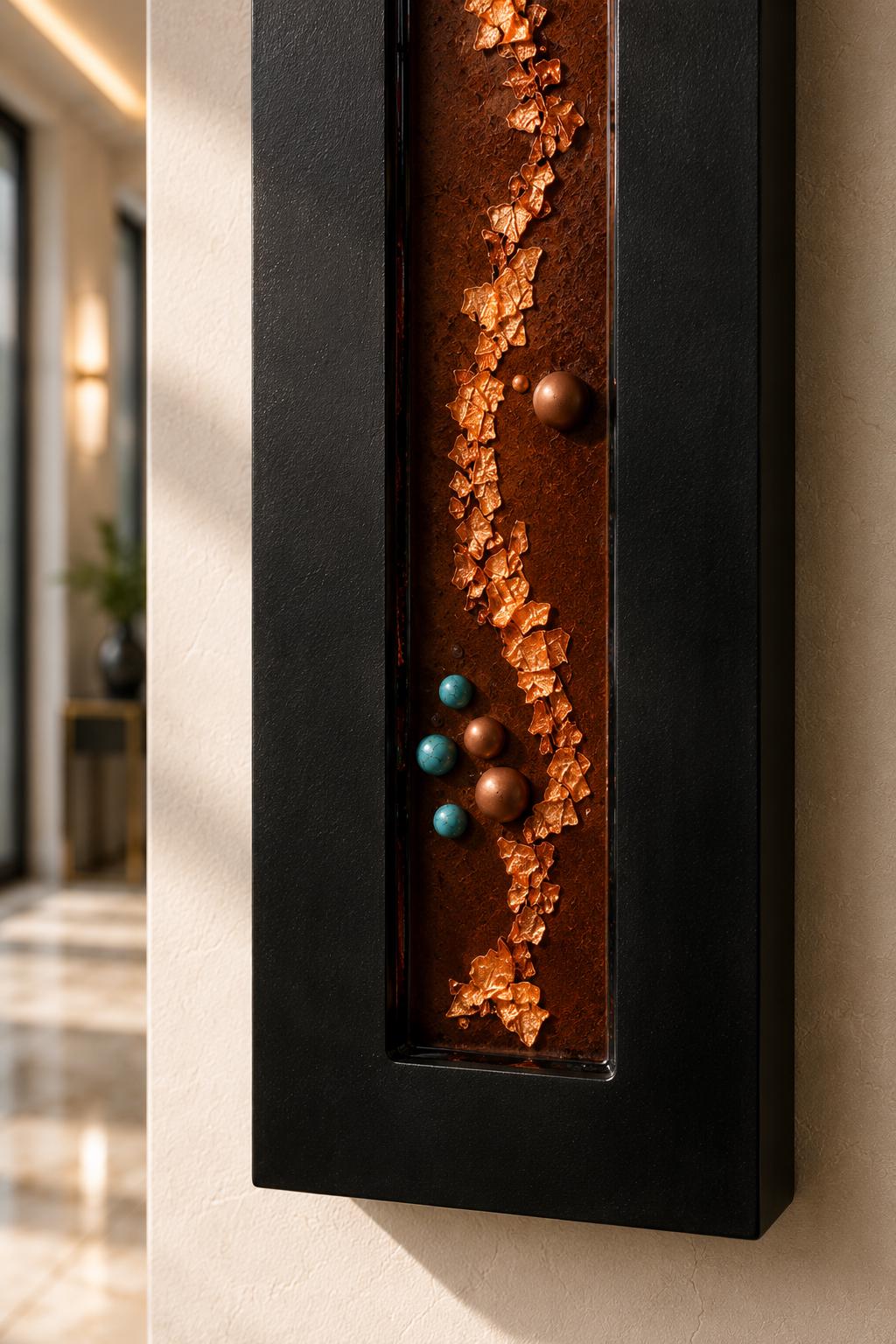 24″ Resin-Filled Wood Wall Art — Copper, Black & Turquoise