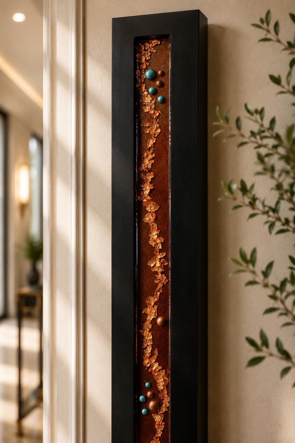 24″ Resin-Filled Wood Wall Art — Copper, Black & Turquoise