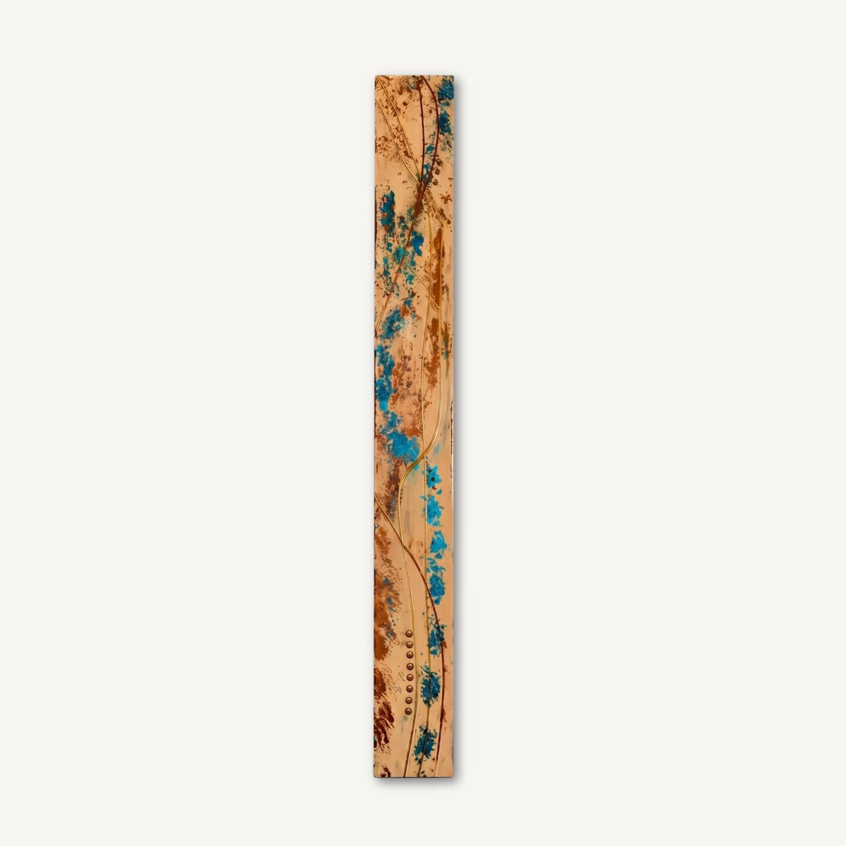 Spine — 36″ Textured Wood Wall Art in Teal & Copper