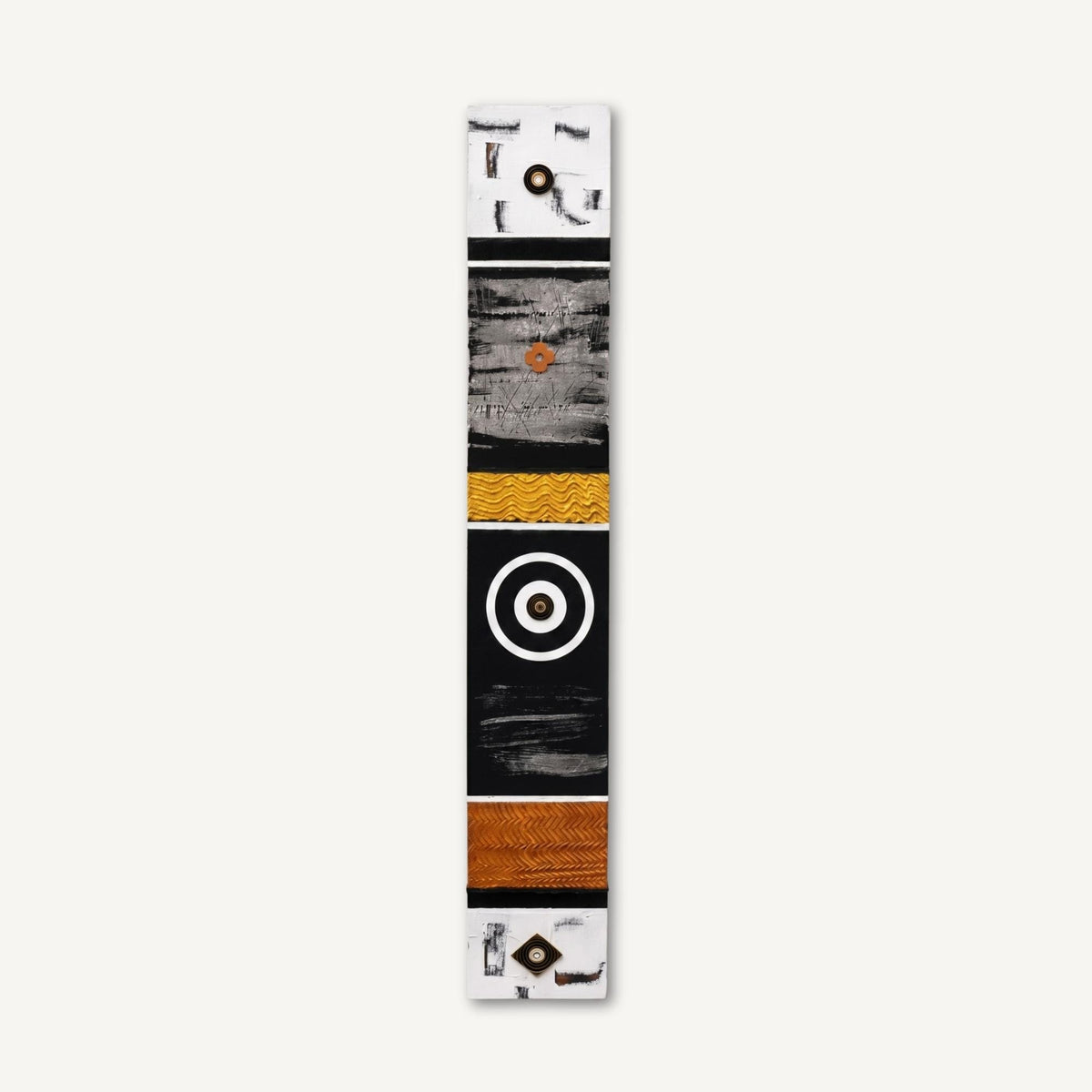 36″ Textured Wood Totem — Black, White, Gold & Copper