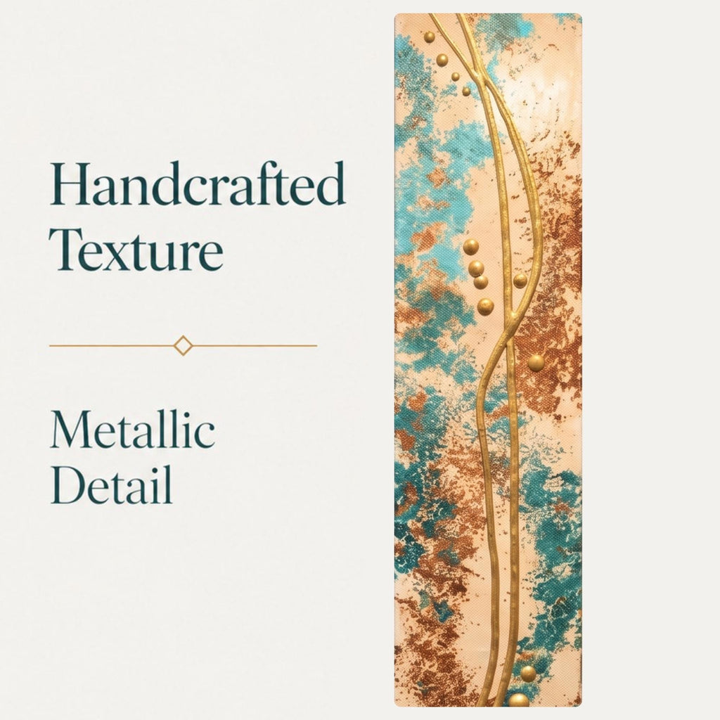 Copper Current — 24″ Textured Wood Wall Art in Teal, Copper & Gold