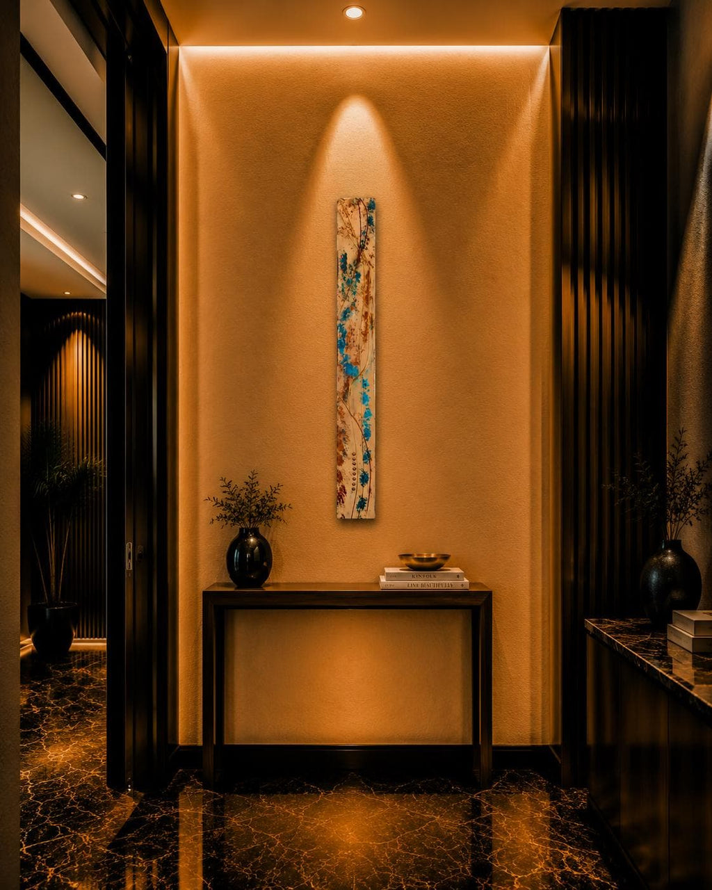 Spine — 36″ Textured Wood Wall Art in Teal & Copper