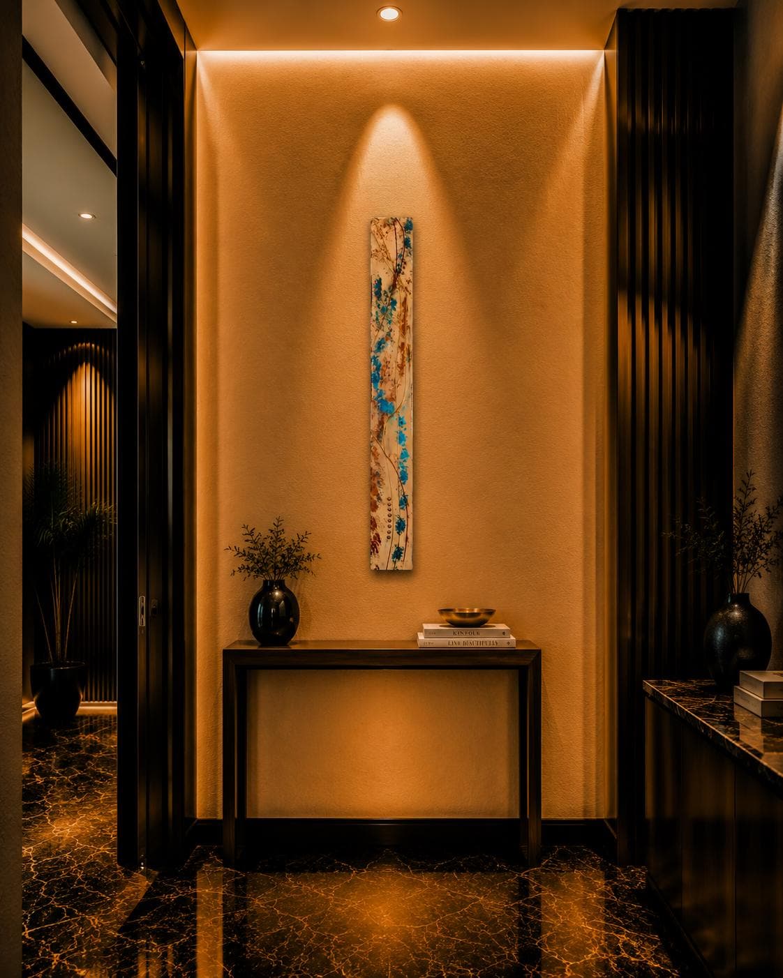 Spine — 36″ Textured Wood Wall Art in Teal & Copper