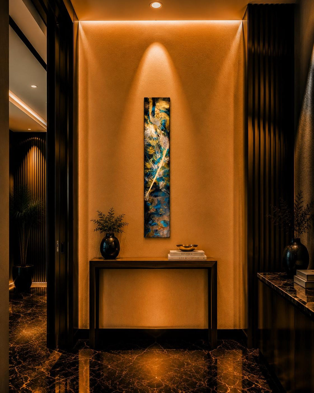 24″ Textured Wood Wall Art — Teal, Gold & Charcoal
