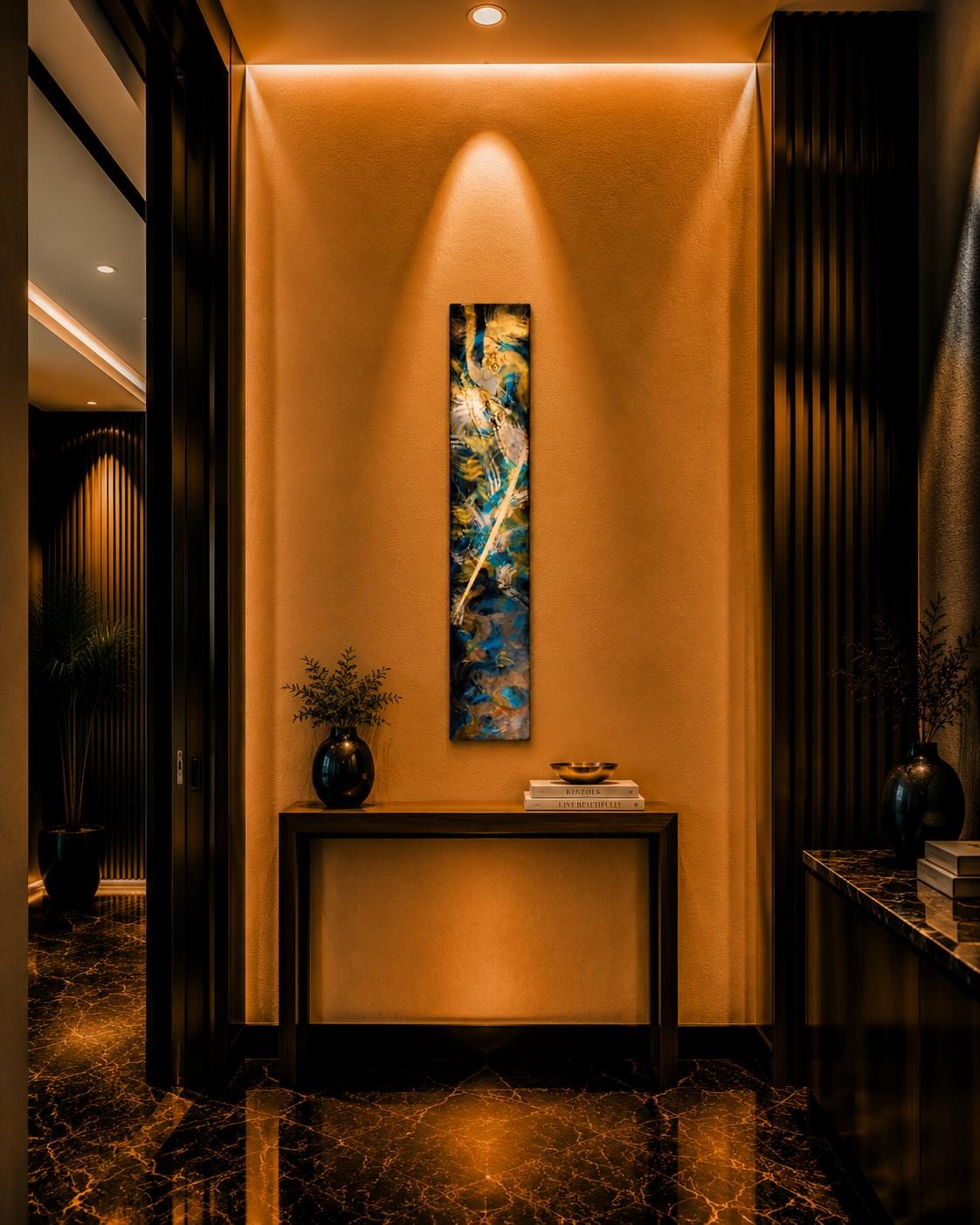 24″ Textured Wood Wall Art — Teal, Gold & Charcoal