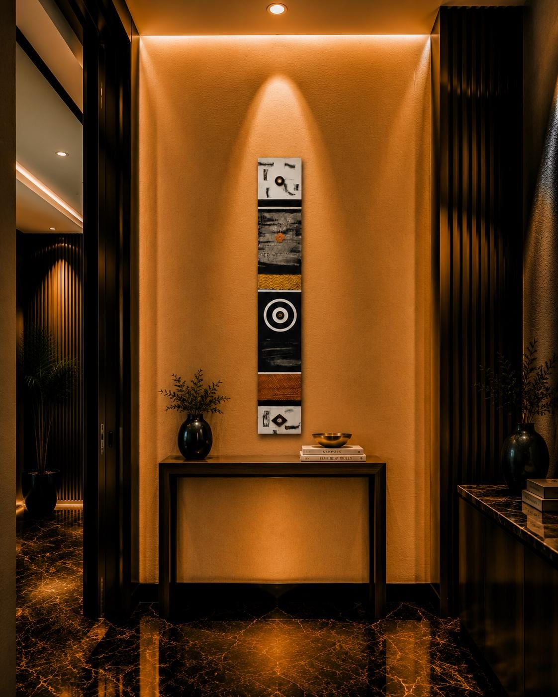 36″ Textured Wood Totem — Black, White, Gold & Copper