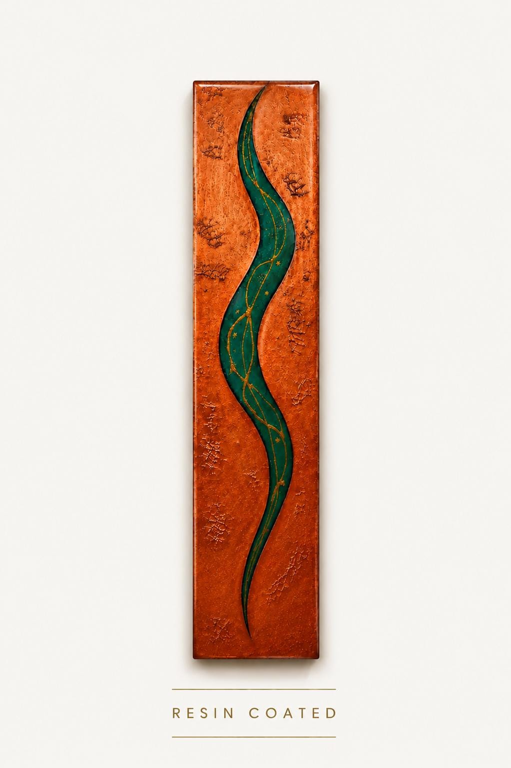 24″ Resin-Filled Wood Wall Art — Copper, Teal & Gold