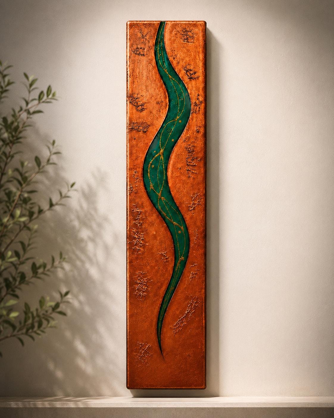 24″ Resin-Filled Wood Wall Art — Copper, Teal & Gold