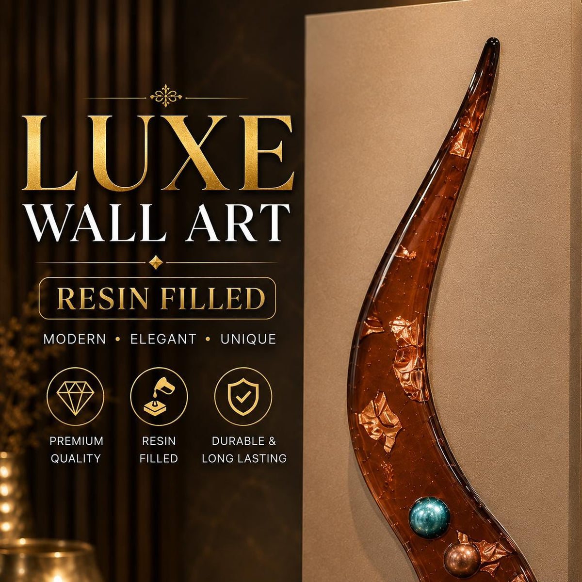 24″ Resin-Filled Wood Wall Art — Copper & Teal