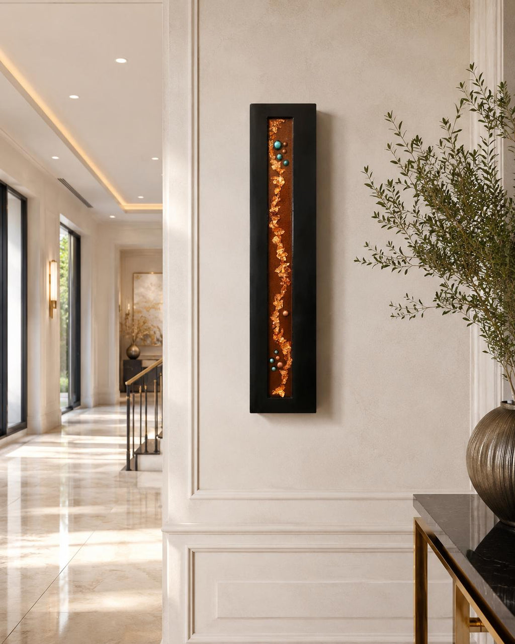 24″ Resin-Filled Wood Wall Art — Copper, Black & Turquoise
