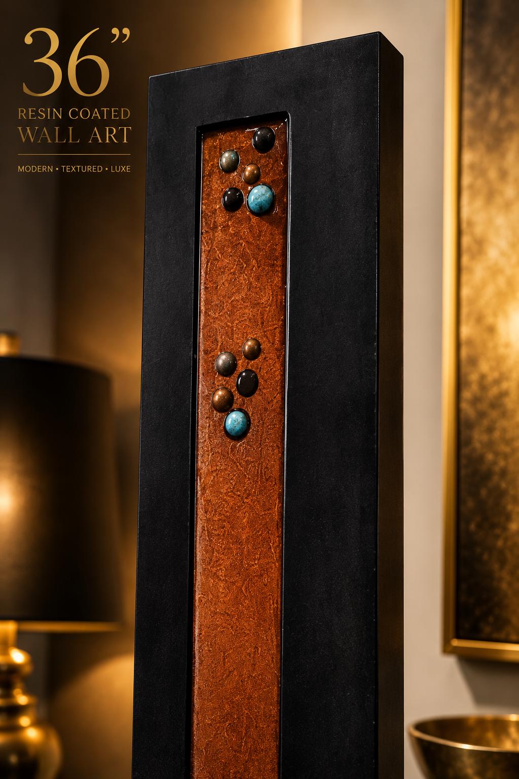 36″ Resin-Filled Wood Wall Art — Copper, Black & Turquoise