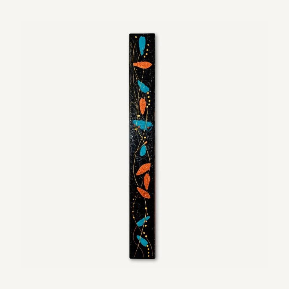 Spine Totem — 24″ Textured Wood Wall Art in Teal & Copper