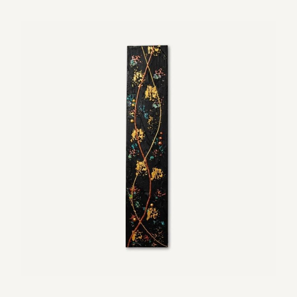 Copper Flow — 36″ Textured Wood Wall Art in Black, Copper & Gold
