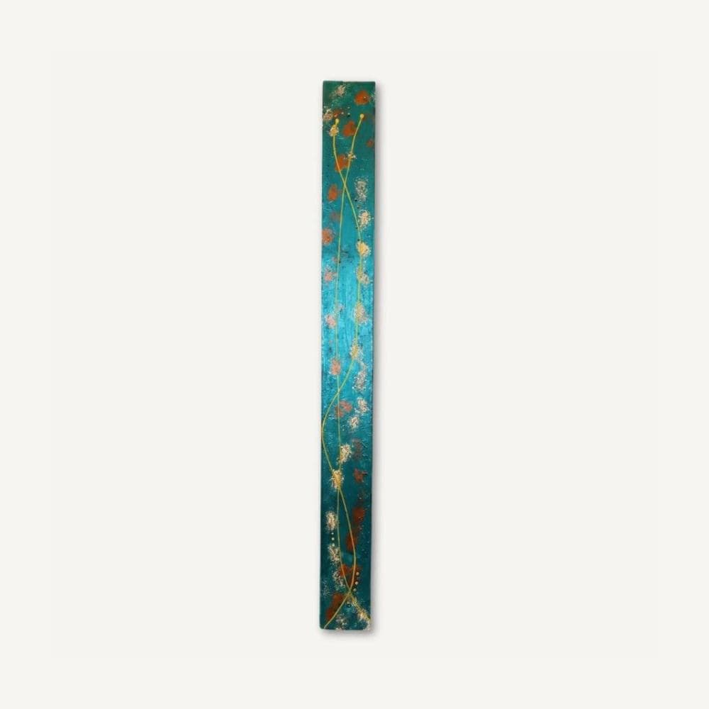 Spine — 36″ Textured Wood Wall Art in Teal & Gold