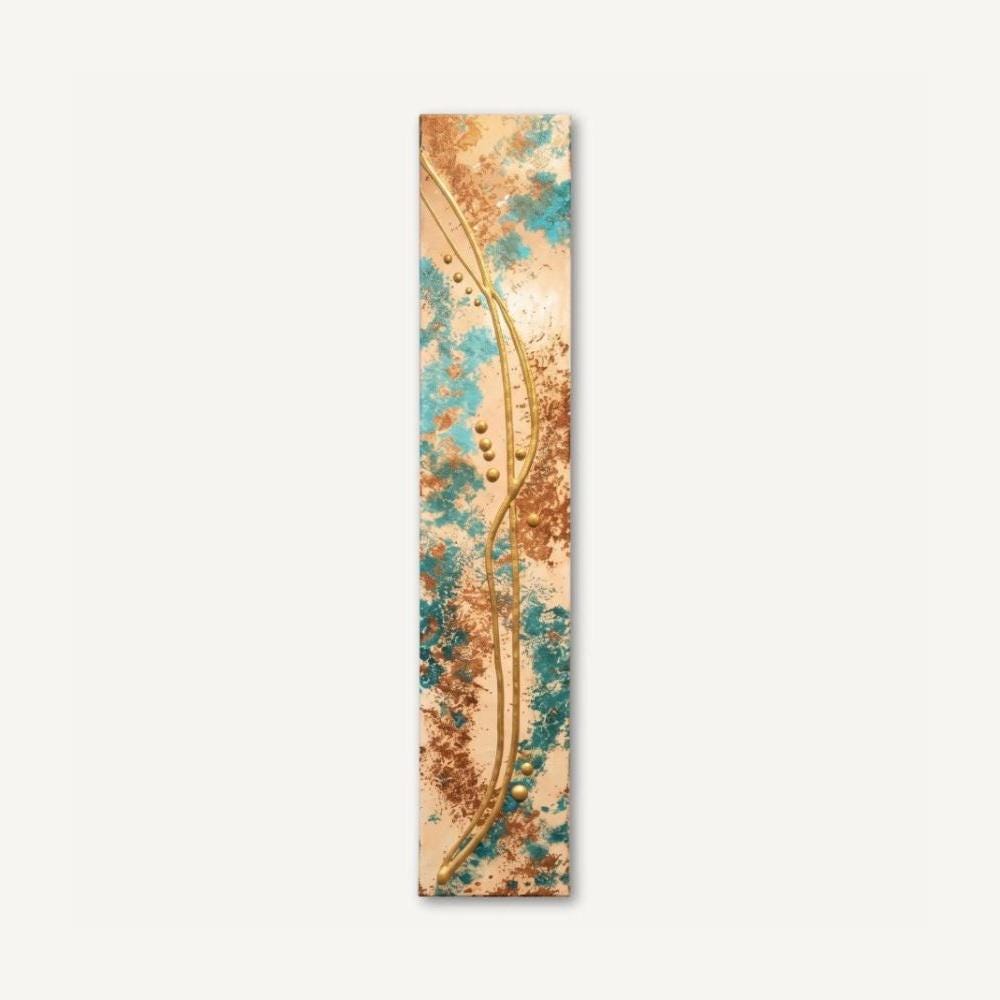 Copper Current — 24″ Textured Wood Wall Art in Teal, Copper & Gold