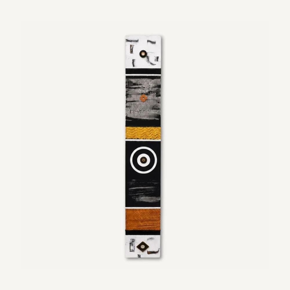36″ Textured Wood Totem — Black, White, Gold & Copper