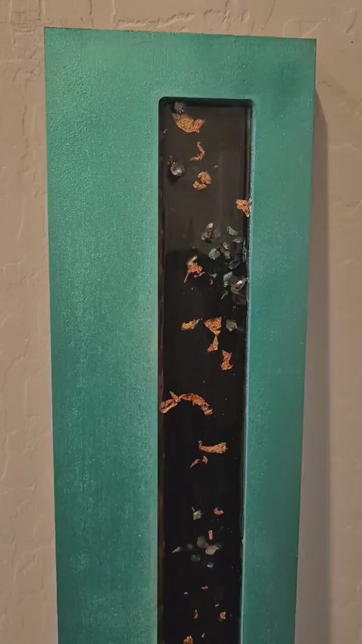 Video of 24-Inch Teal, Black and Gold Abstract Wood Wall Art - Midnight Current