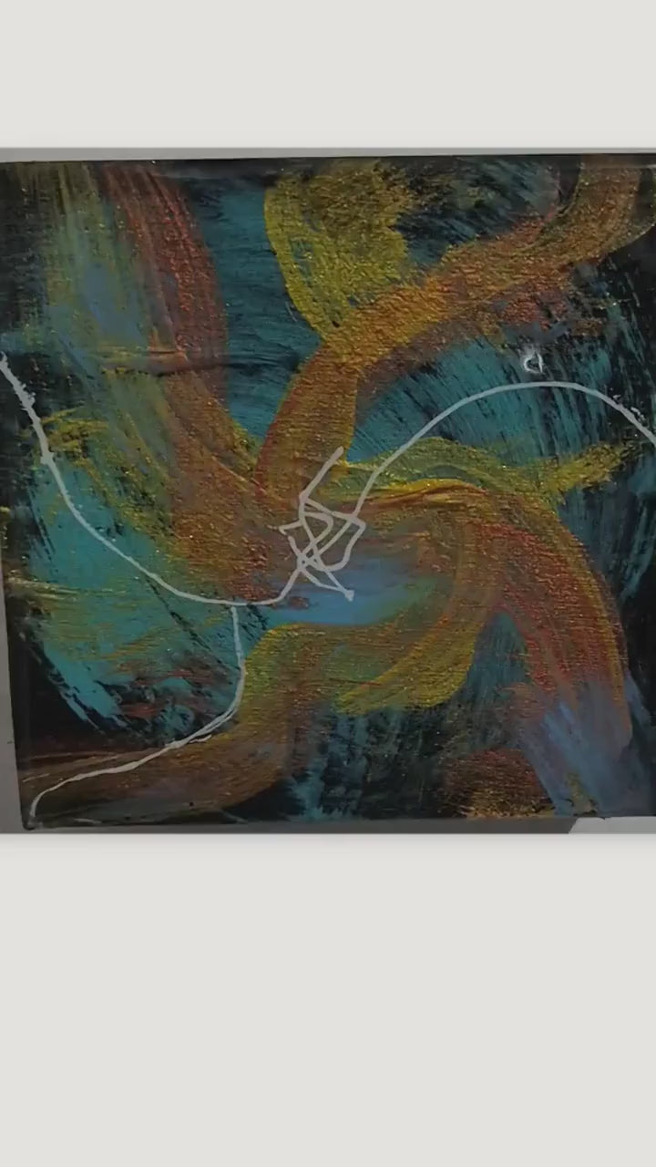 Video of Set of 3 Resin-Coated 4x4 Abstract Wood Panels - Midnight Current