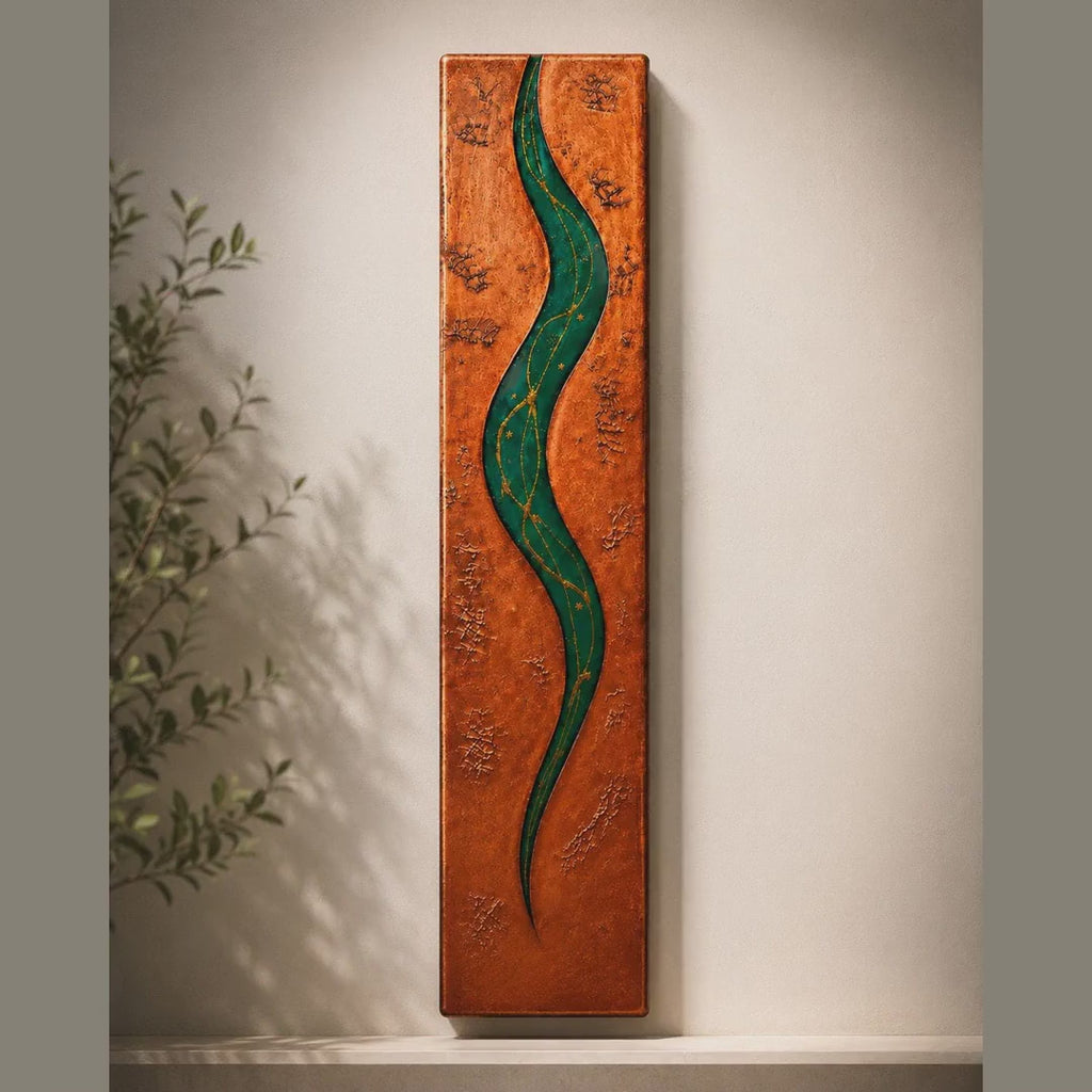 Video of 24-Inch Resin-Filled Abstract Wood Wall Art - Copper, Teal and Gold