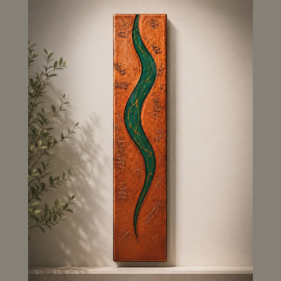 Video of 24-Inch Resin-Filled Abstract Wood Wall Art - Copper, Teal and Gold
