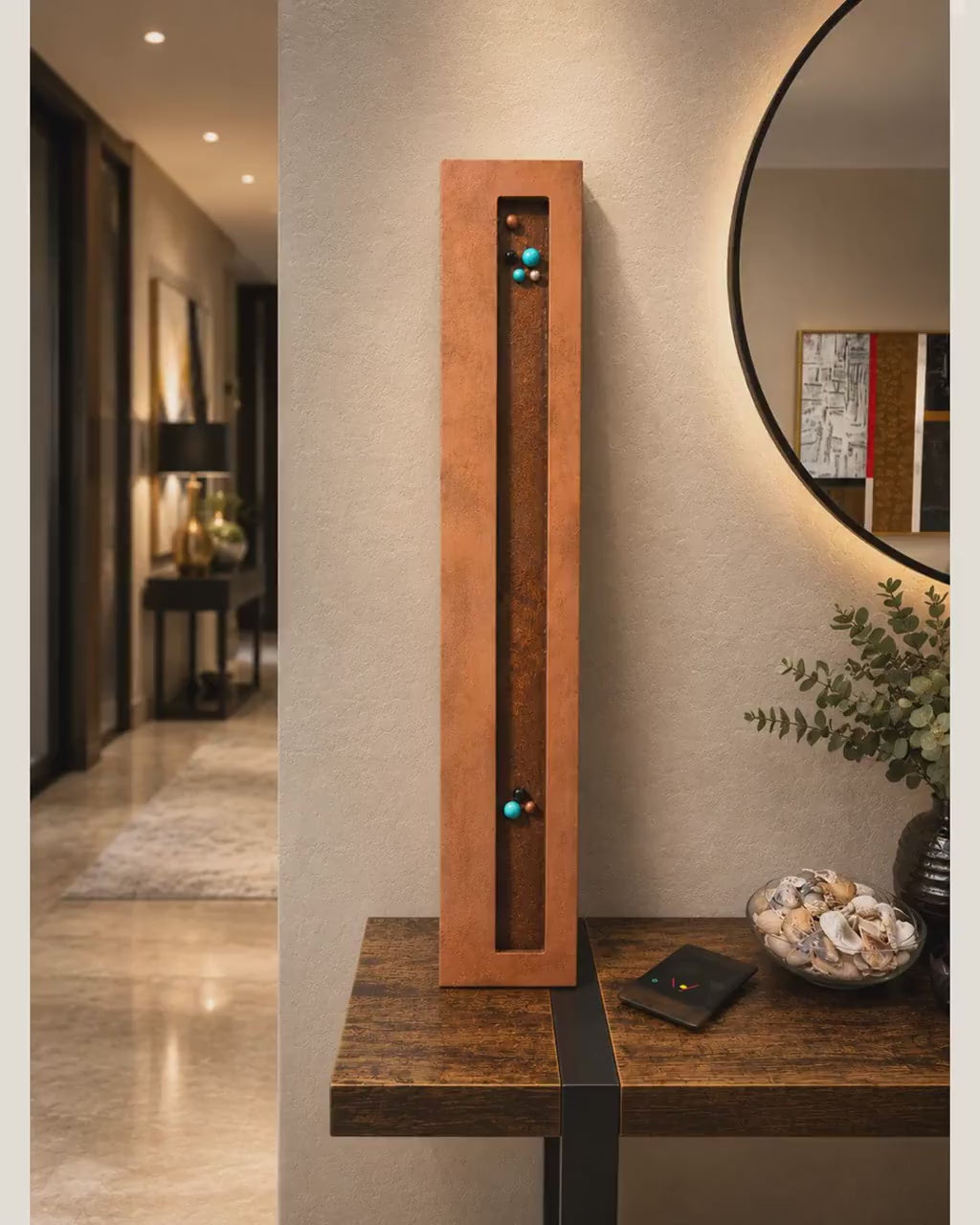 Video of 36-Inch Resin-Filled Abstract Wood Wall Art - Teal and Copper
