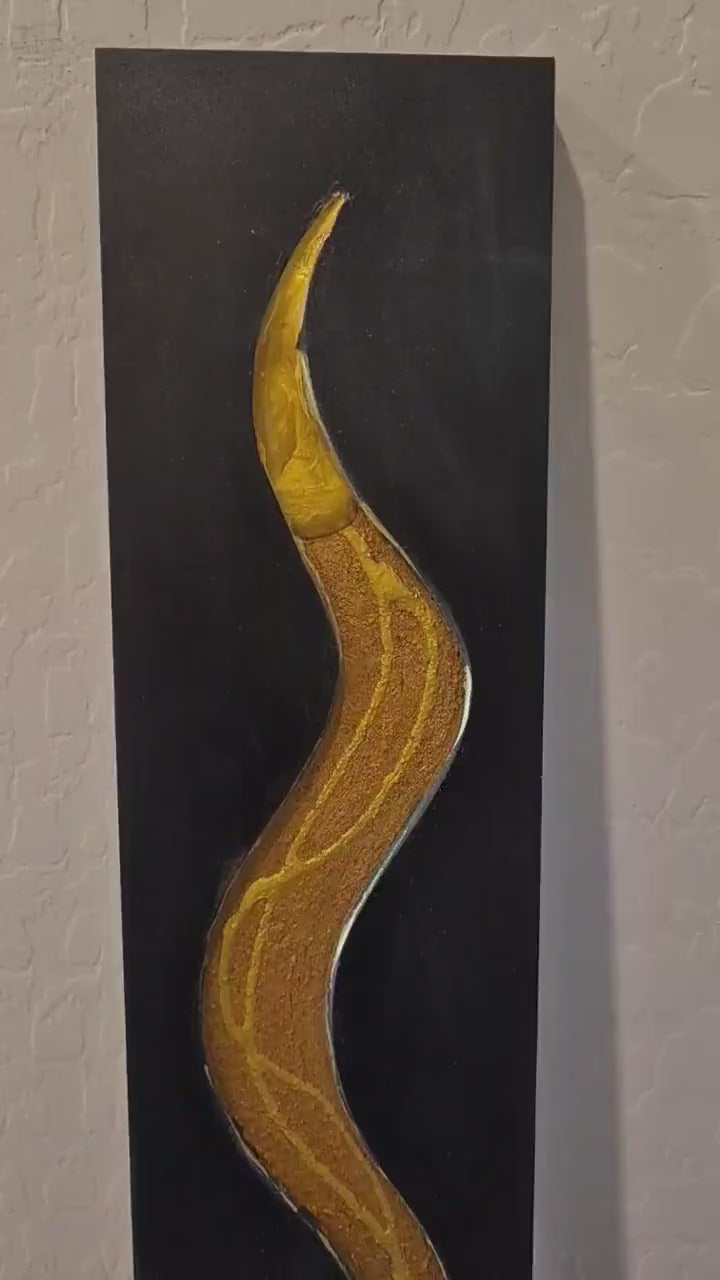 Video of 24-Inch Black and Gold Abstract Wood Wall Sculpture - Gold Serpentine
