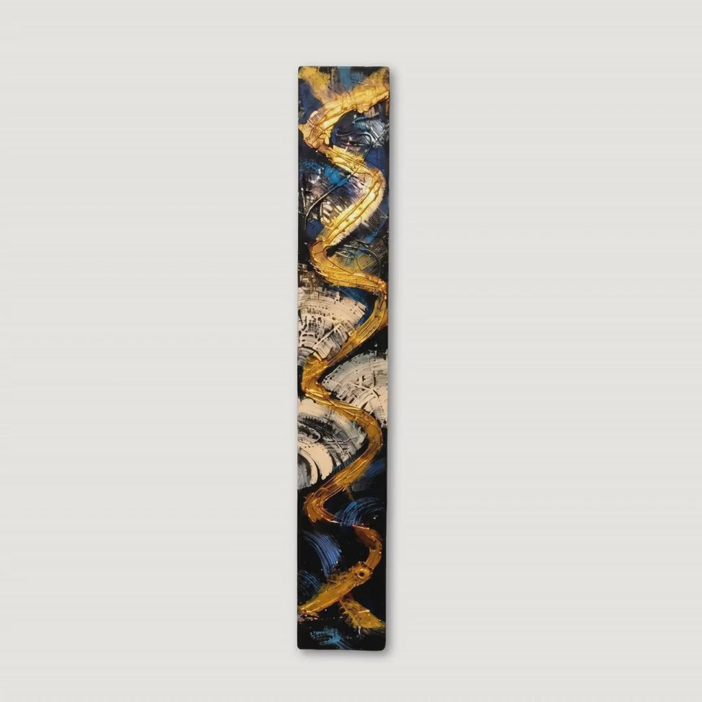Video of 24-Inch Teal, Gold and Charcoal Textured Abstract Wood Wall Art