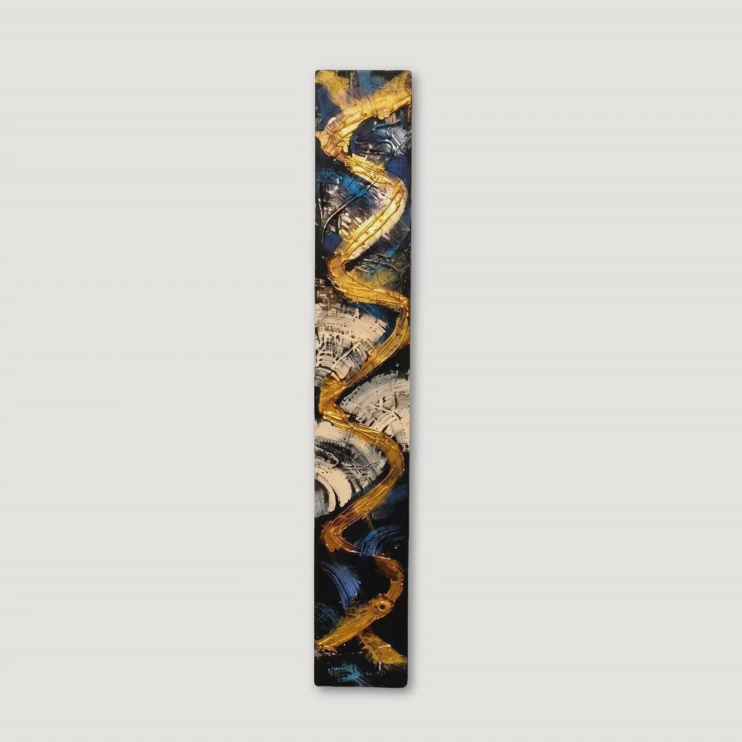 Video of 24-Inch Teal, Gold and Charcoal Textured Abstract Wood Wall Art