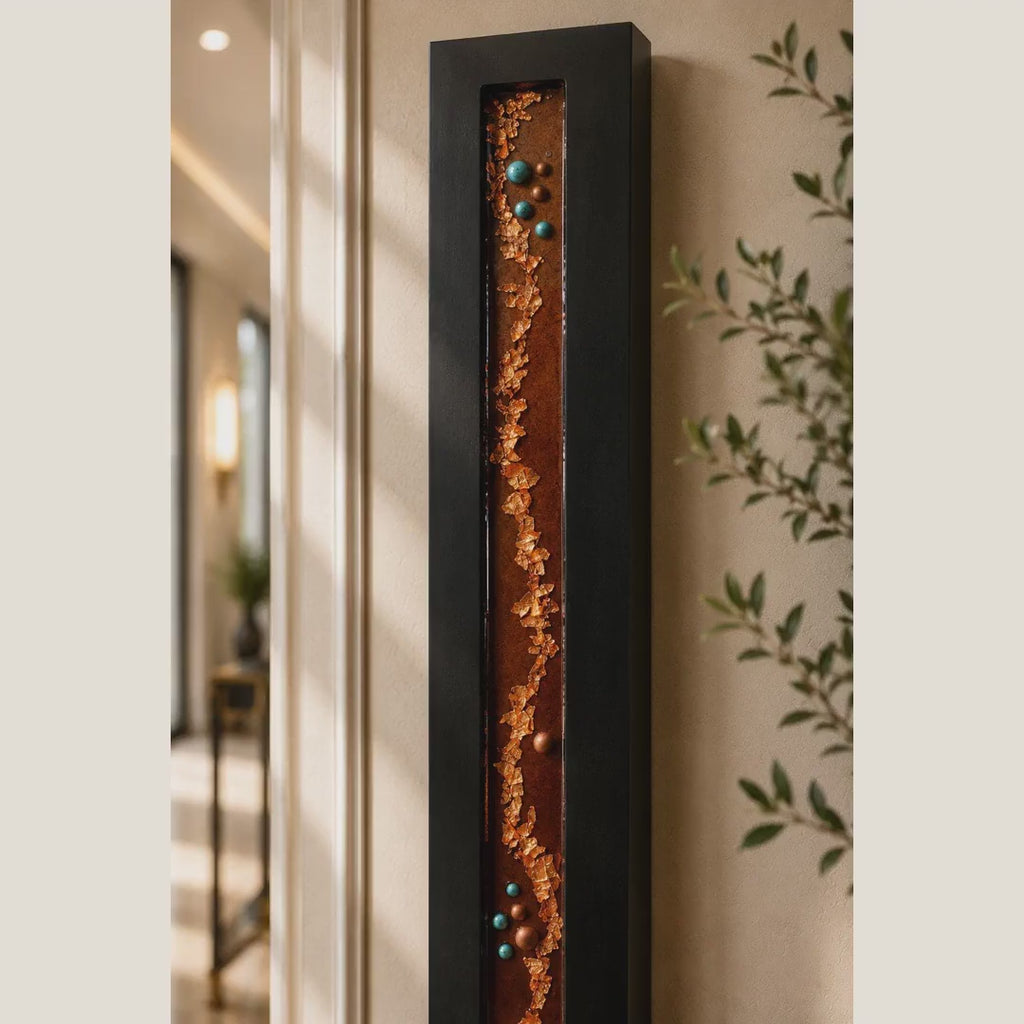 Video of 24-Inch Resin-Filled Abstract Wood Wall Art - Copper, Black and Turquoise