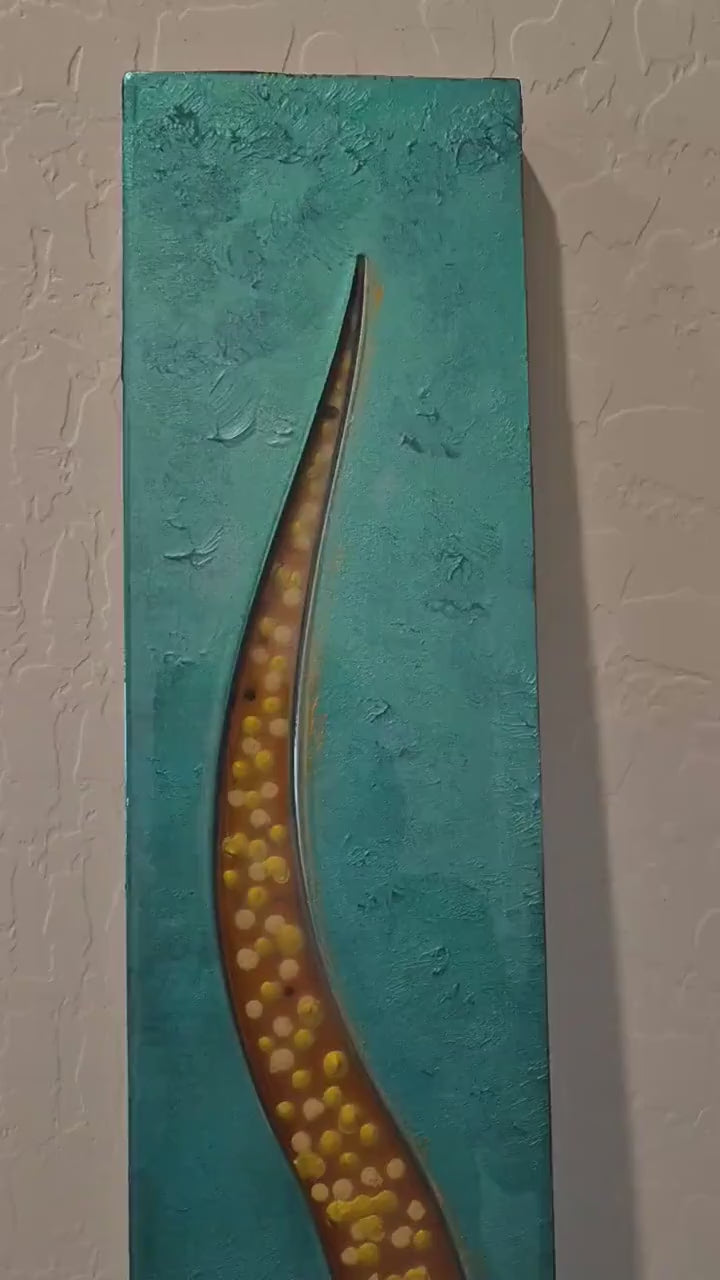 Video of 36-Inch Teal and Gold Abstract Wood Wall Art - Golden Passage