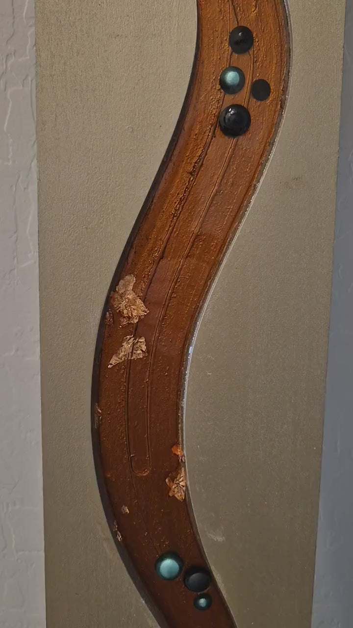 Video of 36-Inch Resin-Filled Abstract Wood Wall Art - Copper Curve on Natural Wood