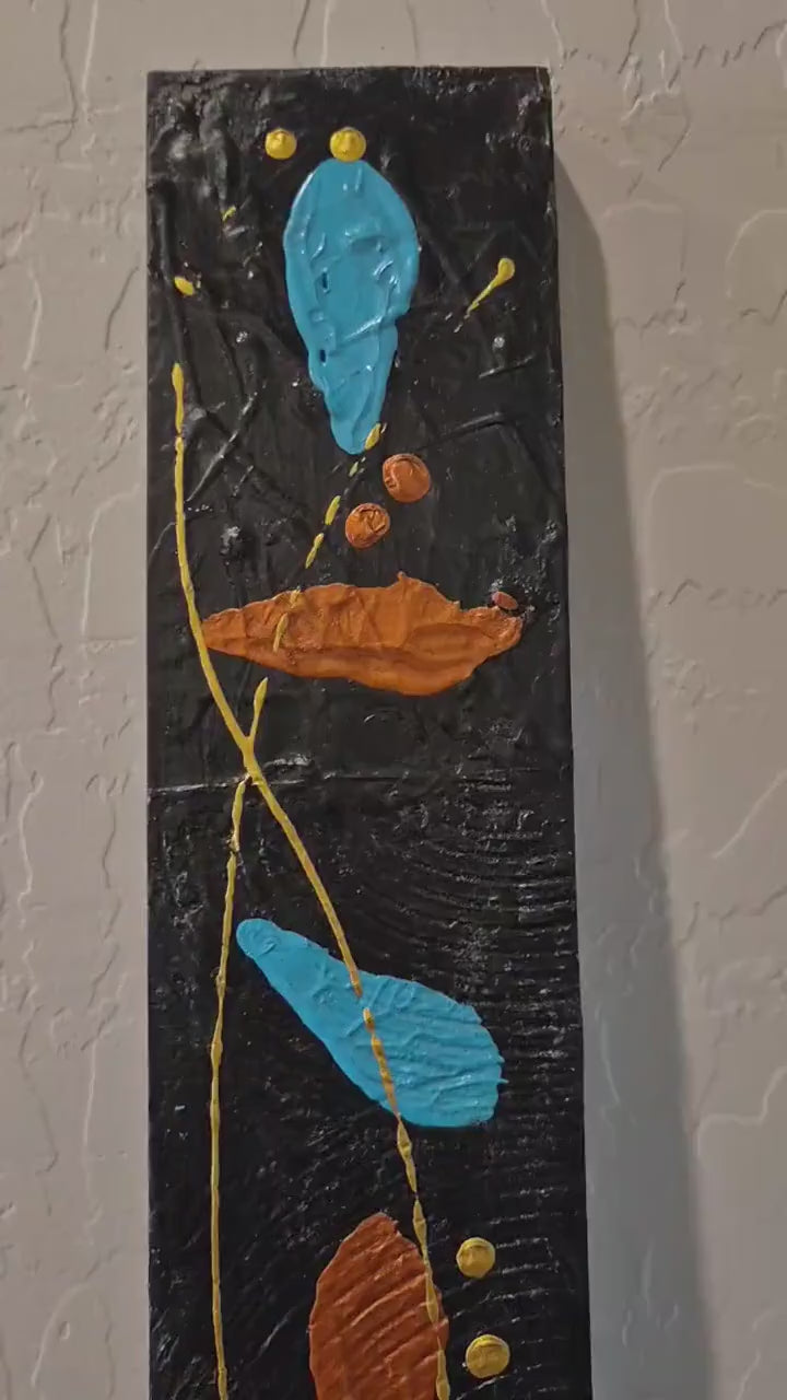 Video of 24-Inch Teal and Copper Textured Abstract Wood Wall Art - Spine Totem