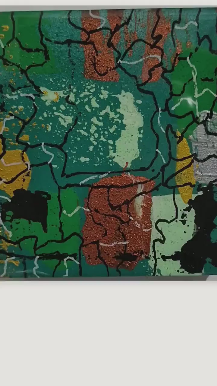 Video of Set of 3 Resin-Coated 4x4 Abstract Wood Panels - Emerald Mosaic